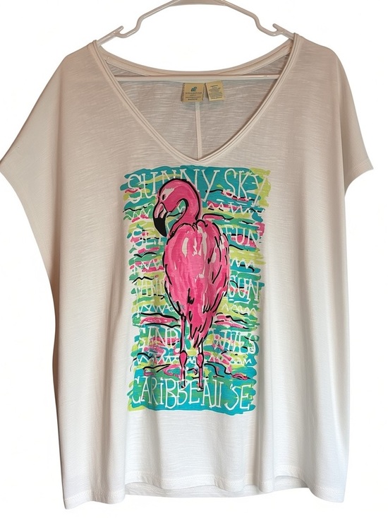 Caribbean Joe Tops - Caribbean Joe Size 2X Cotton Graphic Short Sleeve Tee Shirt Flamingo